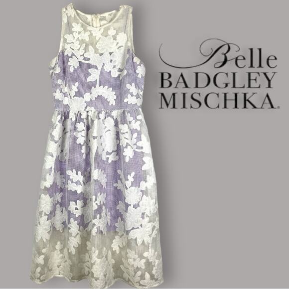 Belle Badgley Mischka Lace and Lavender Fit and Flare Dress Women’s Size 2 - Picture 1 of 11
